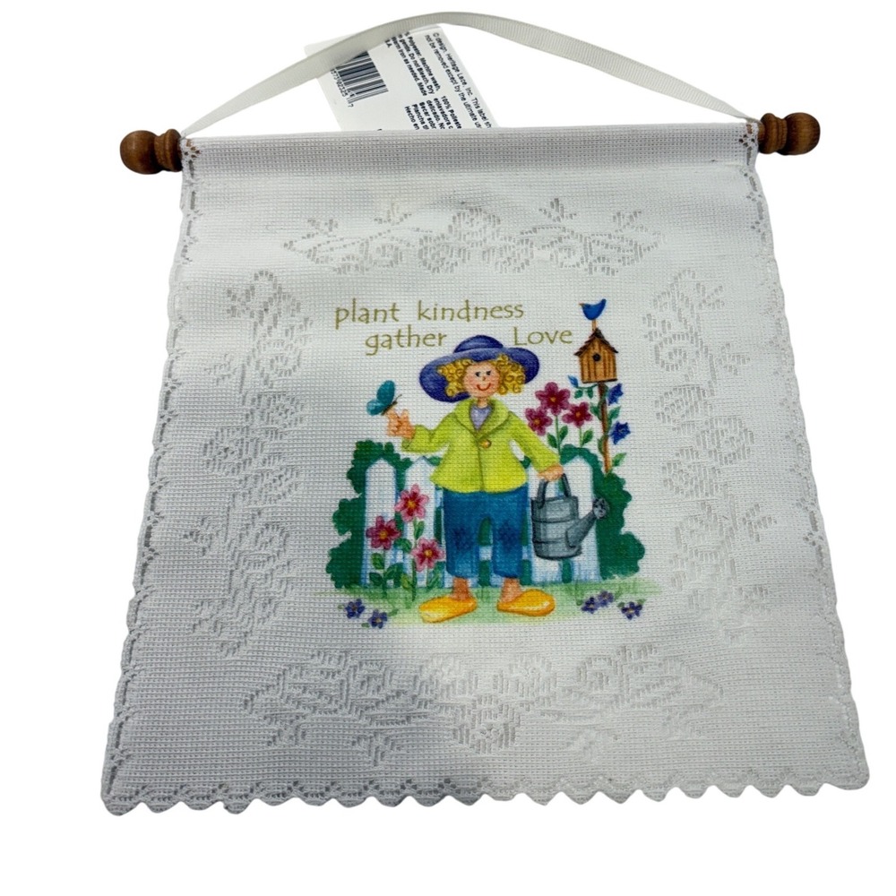 Vintage Heritage‎ Lace Plant Kindness Gather Love Wall Hanging Banner Off-White